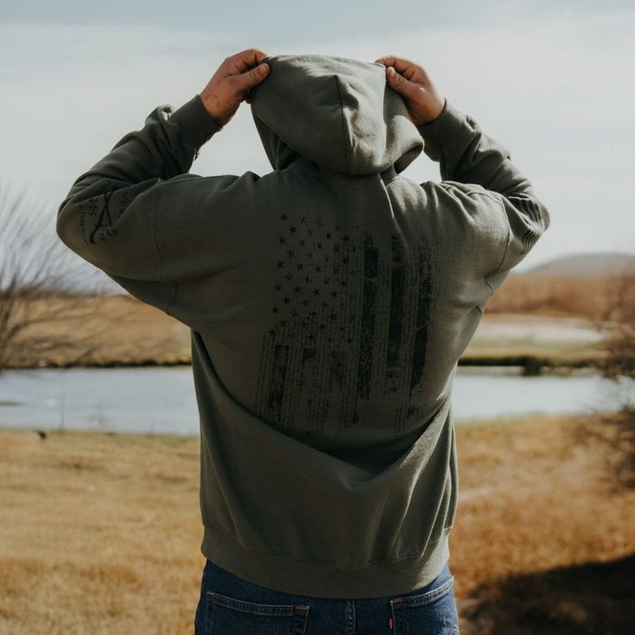 1776 Flag Hoodie - Military Green