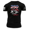 Black t-shirt with 'FAFO' logo and sleeve designs on a white background
