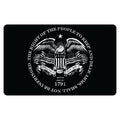 A black rectangular mat or plaque with rounded corners, featuring a large white circular emblem of an eagle, shield, and crossed rifles, surrounded by the text 'THE RIGHT OF THE PEOPLE TO KEEP AND BEAR ARMS SHALL NOT BE INFRINGED' and 'ISSUED 1791'.