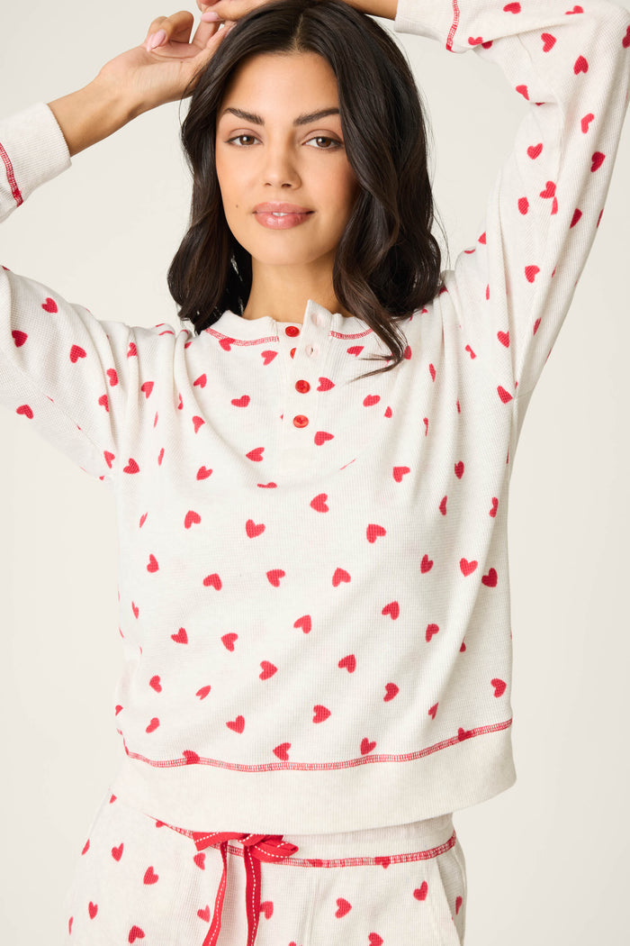 4-Piece Heart Print Thermal Lounge Set - 4-Piece Set - P.J. Salvage