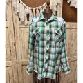 Willie Nelson Green Plaid Western Shirt with Blue Rose Floral Yoke