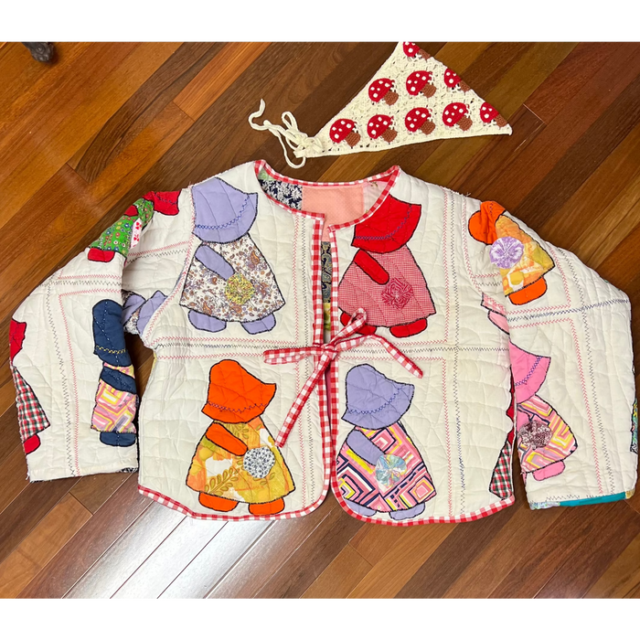 Sunbonnets and patchy Reversible Vintage Quilt Jacket