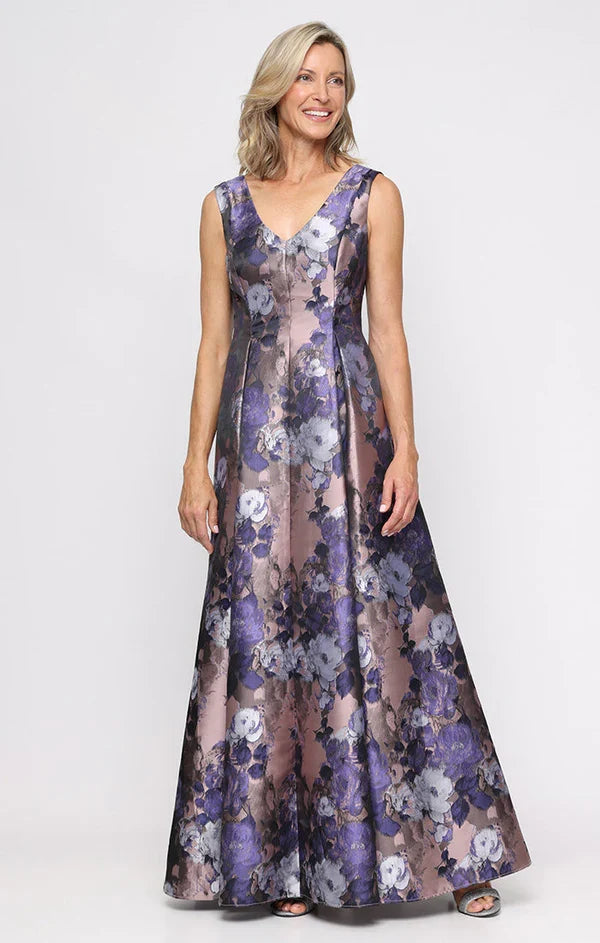 Alex Evening Floral Print V-Neck Long Dress 8181220