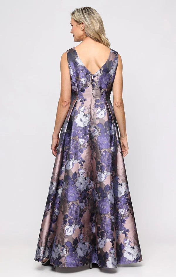 Alex Evening Floral Print V-Neck Long Dress 8181220