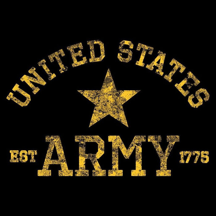 Gold 'United States Army' text with star on a black background