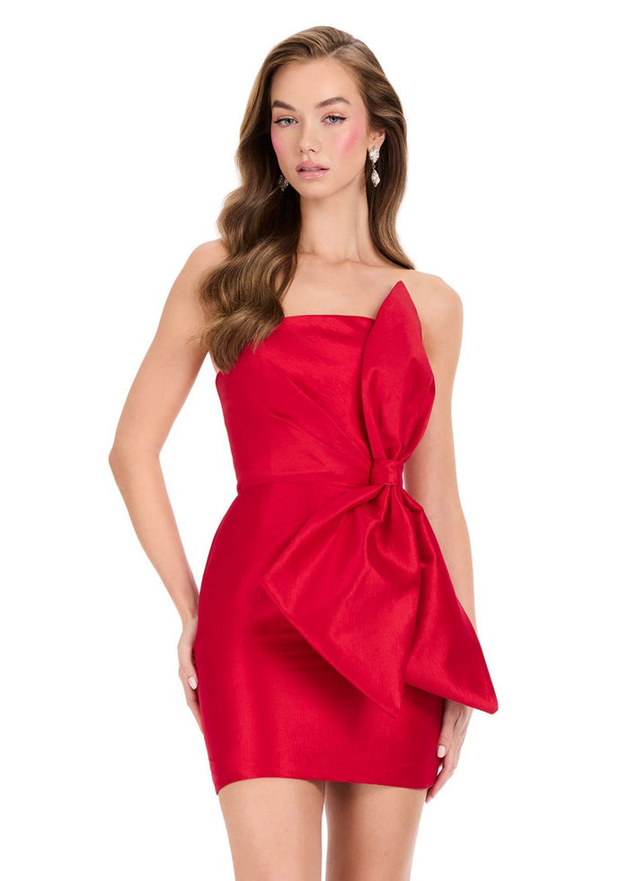 ASHLEYlauren Taffeta Oversize Bow Homecoming Dress 40034