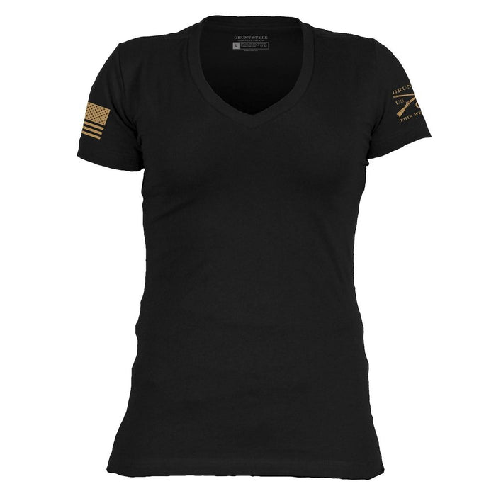 Grunt Style Women's Essential Patriot V-Neck - Black T-Shirt