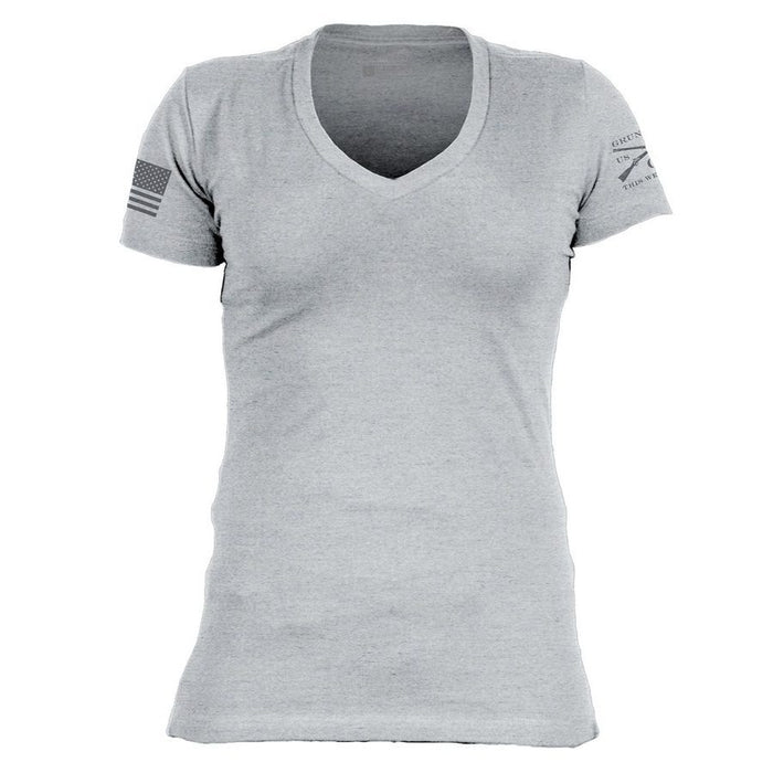 Grunt Style Women's Essential Patriot V-Neck - Dark Heather Gray T-Shirt