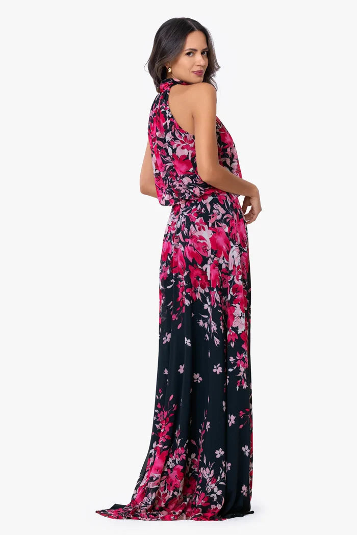 Betsy & Adam Chiffon Floral Print Long Evening Dress A28009