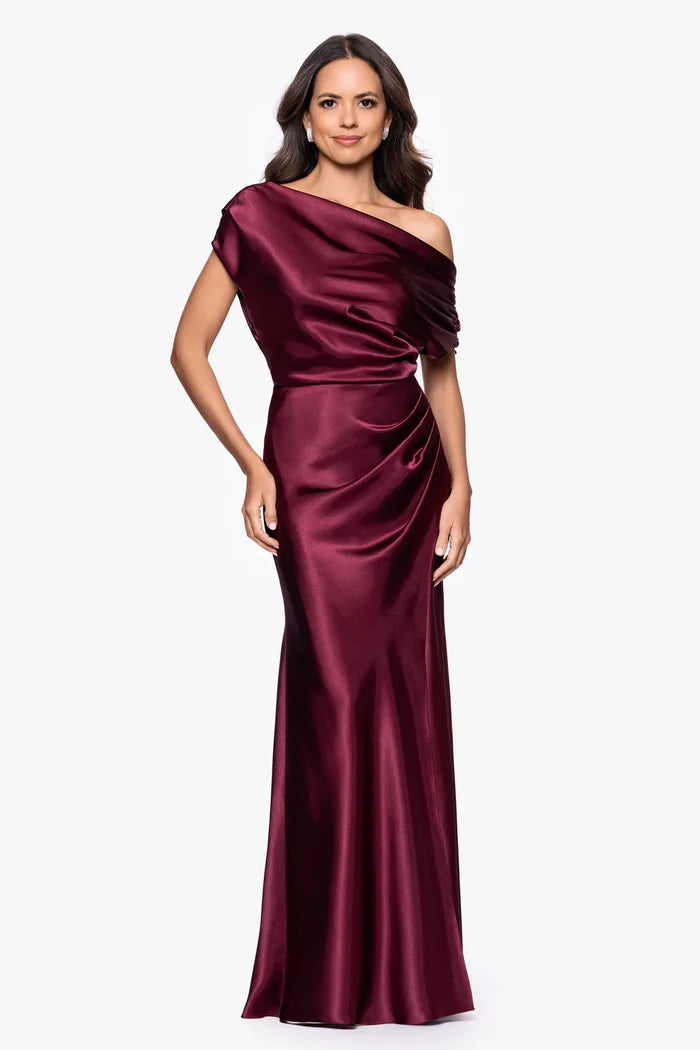 Betsy & Adam Drop Shoulder Long Evening Dress A28118