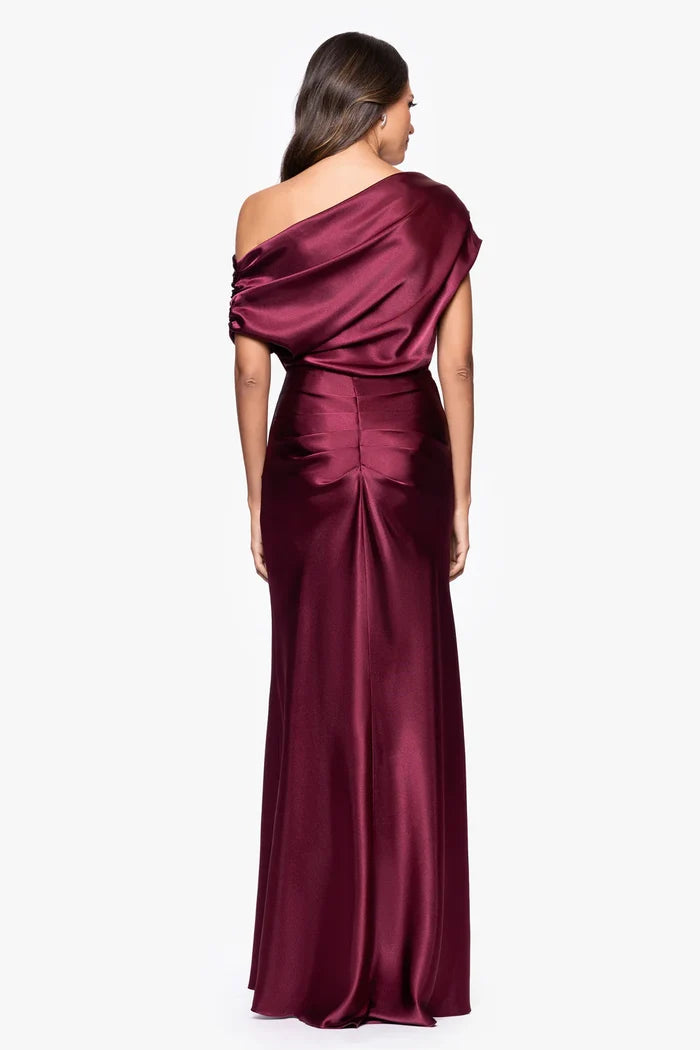 Betsy & Adam Drop Shoulder Long Evening Dress A28118