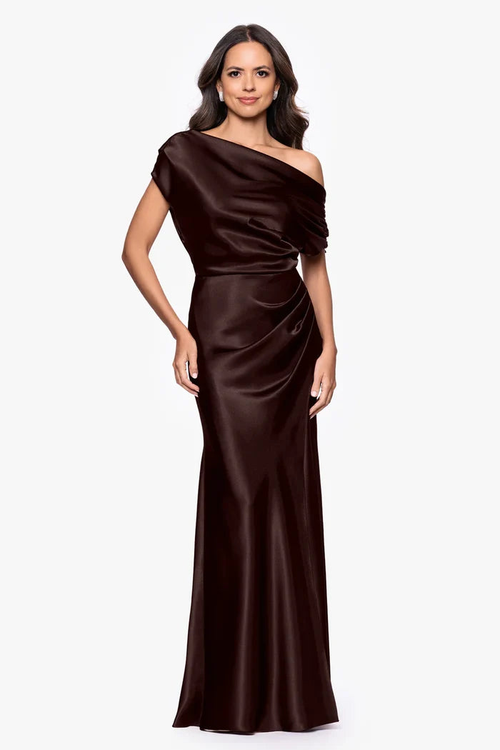 Betsy & Adam Drop Shoulder Long Evening Dress A28118