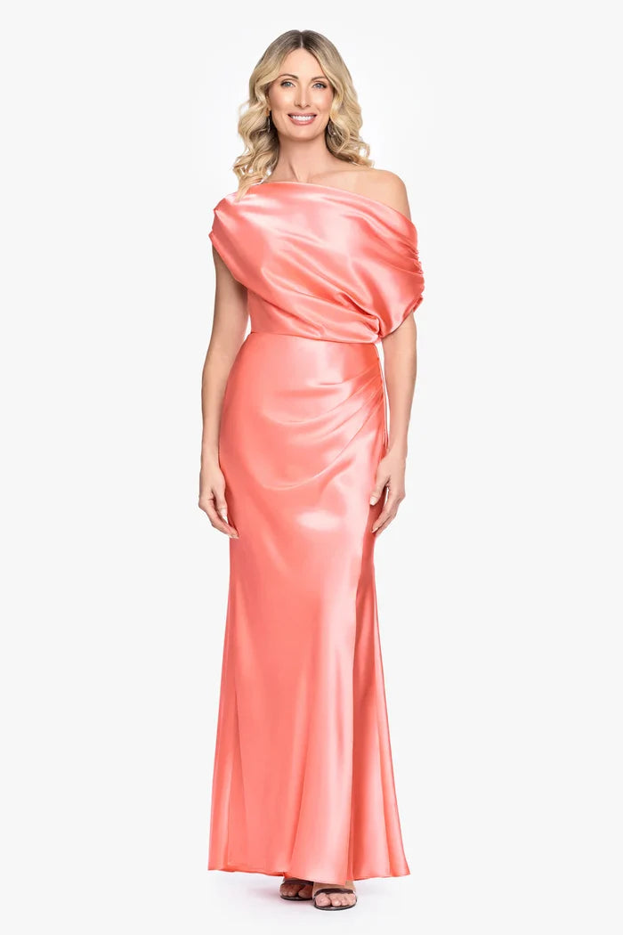 Betsy & Adam Drop Shoulder Long Evening Dress A28118