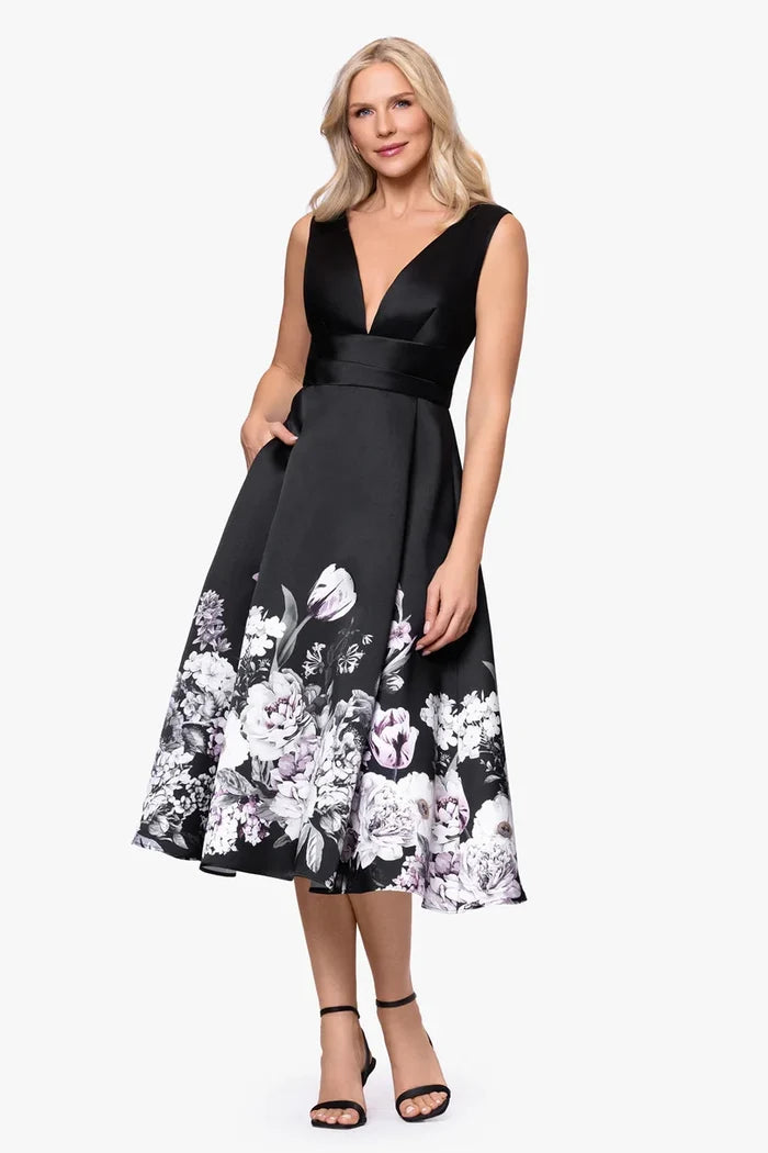 Betsy & Adam Floral Midi Mikado Dress A28075