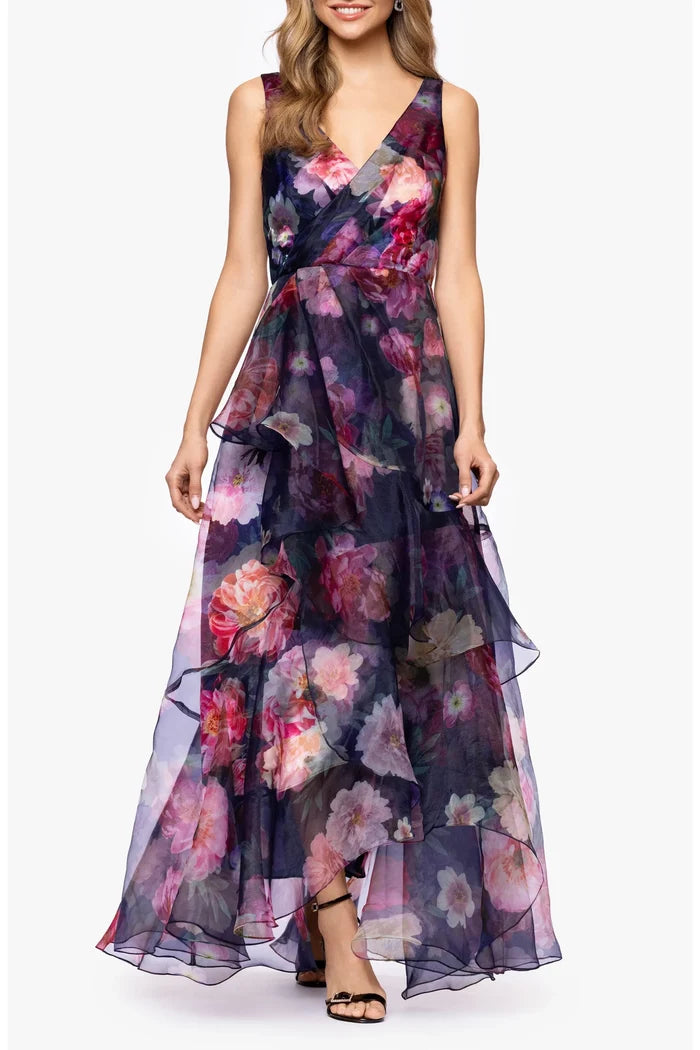 Betsy & Adam Floral Print Organza Dress A27869