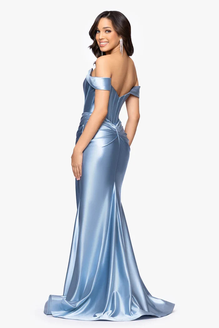 Betsy & Adam Off the Shoulder Corset Long Dress A27896