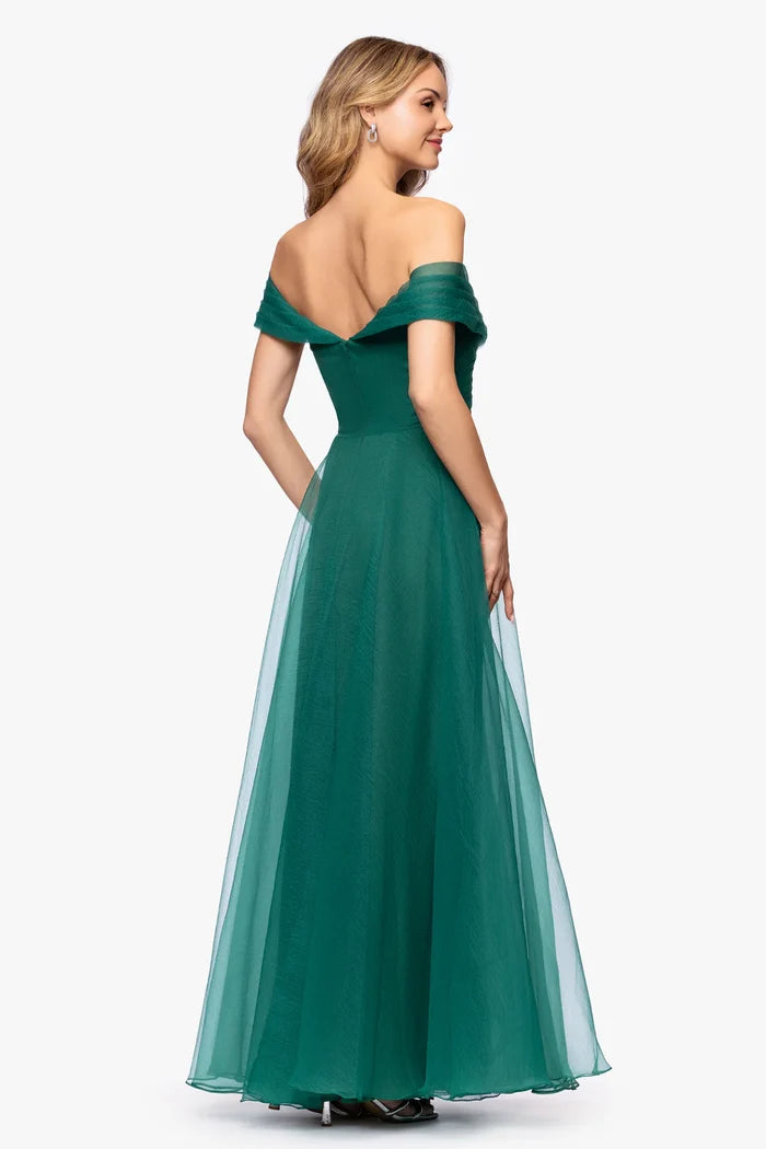 Betsy & Adam Off the Shoulder Long Evening Dress A28002
