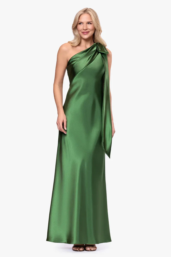 Betsy & Adam On Shoulder Bow Evening Dress A27983