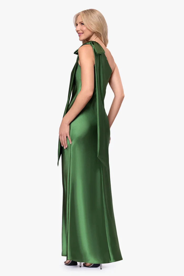 Betsy & Adam On Shoulder Bow Evening Dress A27983
