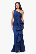 Betsy & Adam On Shoulder Taffeta Long Evening Dress A28177