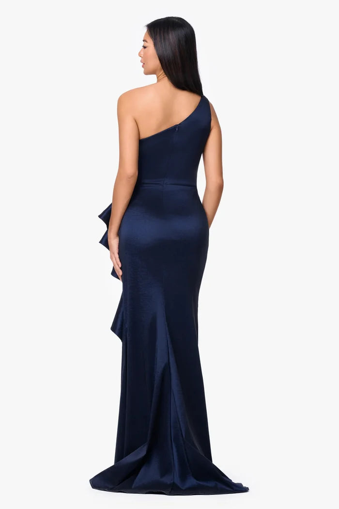 Betsy & Adam On Shoulder Taffeta Long Evening Dress A28177