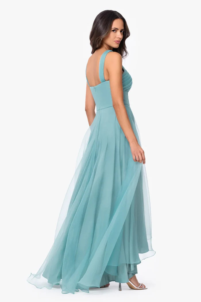 Betsy & Adam Organza Long Evening Dress A28056