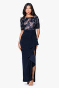 Betsy & Adam Sequin Floral Lace Evening Dress A27951