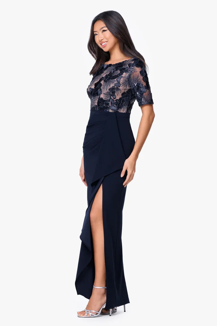 Betsy & Adam Sequin Floral Lace Evening Dress A27951
