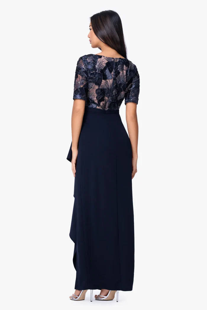 Betsy & Adam Sequin Floral Lace Evening Dress A27951