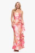 Betsy & Adam Strapless Floral Print Long Dress A27834