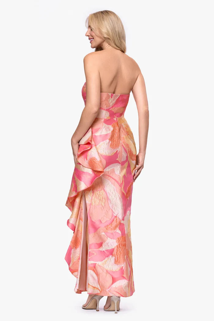 Betsy & Adam Strapless Floral Print Long Dress A27834