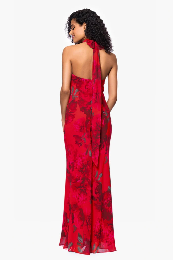 Betsy and Adam "Carly" Floral Chiffon Halter Tie Neck Dress A26926
