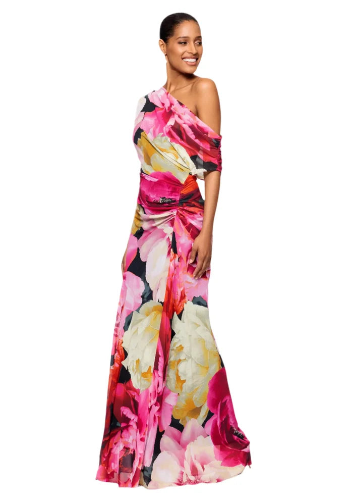 Betsy and Adam "Dawn" Floral Print Chiffon Drop Shoulder Dress A27011