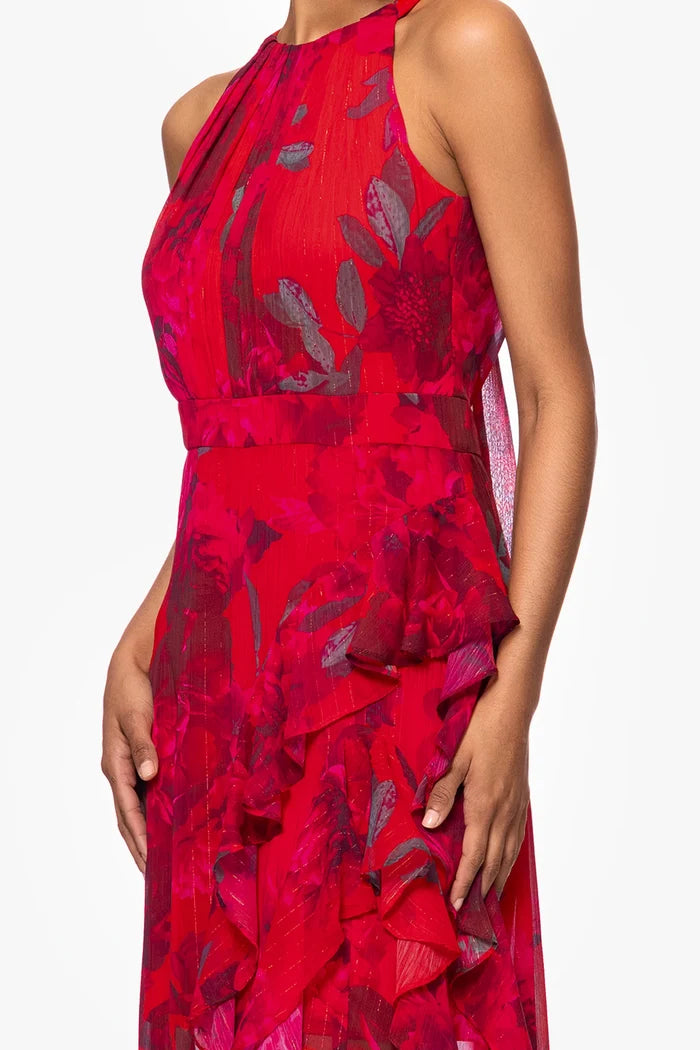 Betsy and Adam "Ginny" Chiffon Print Ruffle Dress A27036