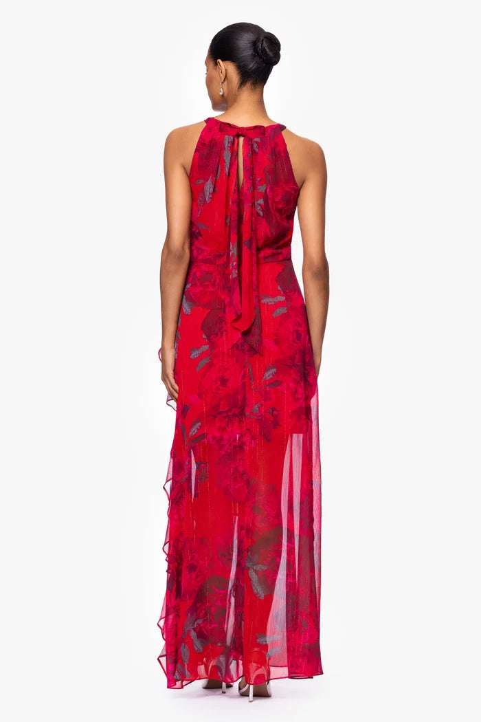 Betsy and Adam "Ginny" Chiffon Print Ruffle Dress A27036