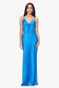 Betsy and Adam Long Satin "Jen" Dress A26489