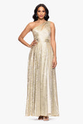 Betsy and Adam "Mariah" Metallic Foil Knit One Shoulder Dress A27193