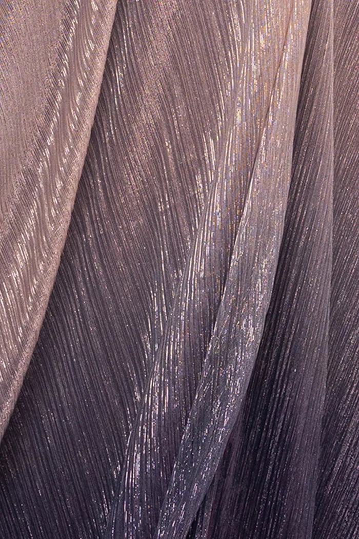 Betsy and Adam "Nicoletta" Ombre Crinkle Metallic One Shoulder Dress A26611