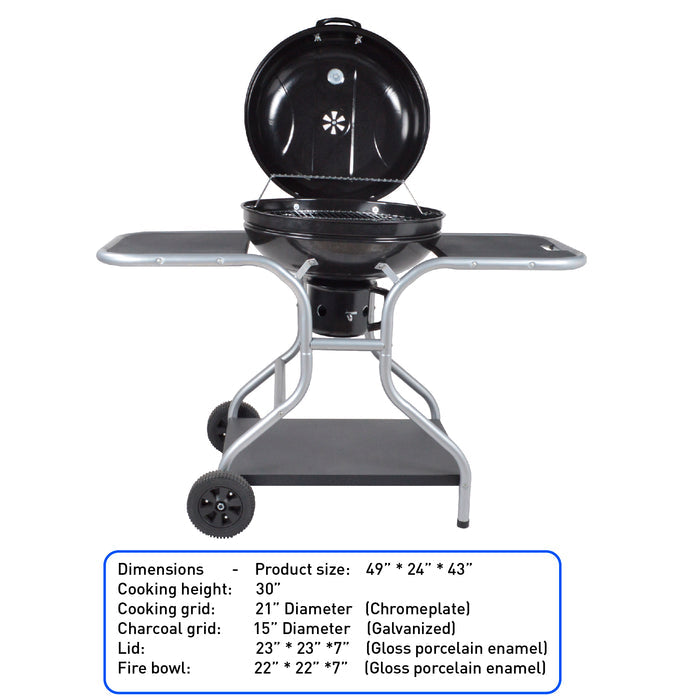 Big Bad Charcoal BBQ Grill – Large Size Barbeque Grill for Outdoor Cooking – Cooking Area 21” Diameter