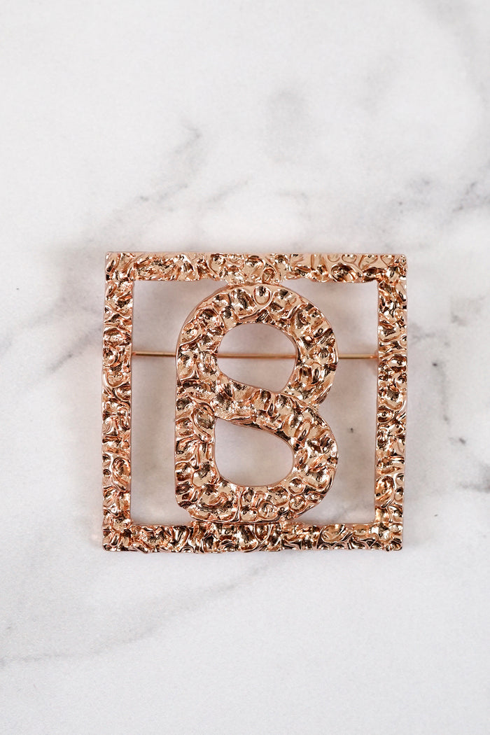Big Square Textured Brooch - Rose Gold