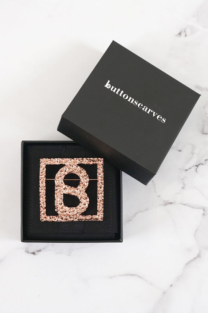 Big Square Textured Brooch - Rose Gold