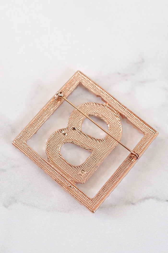 Big Square Textured Brooch - Rose Gold