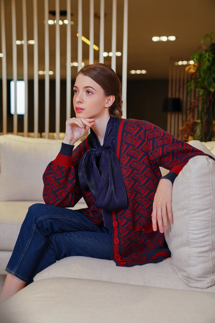 Bimu Cardigan With Button - Crimson