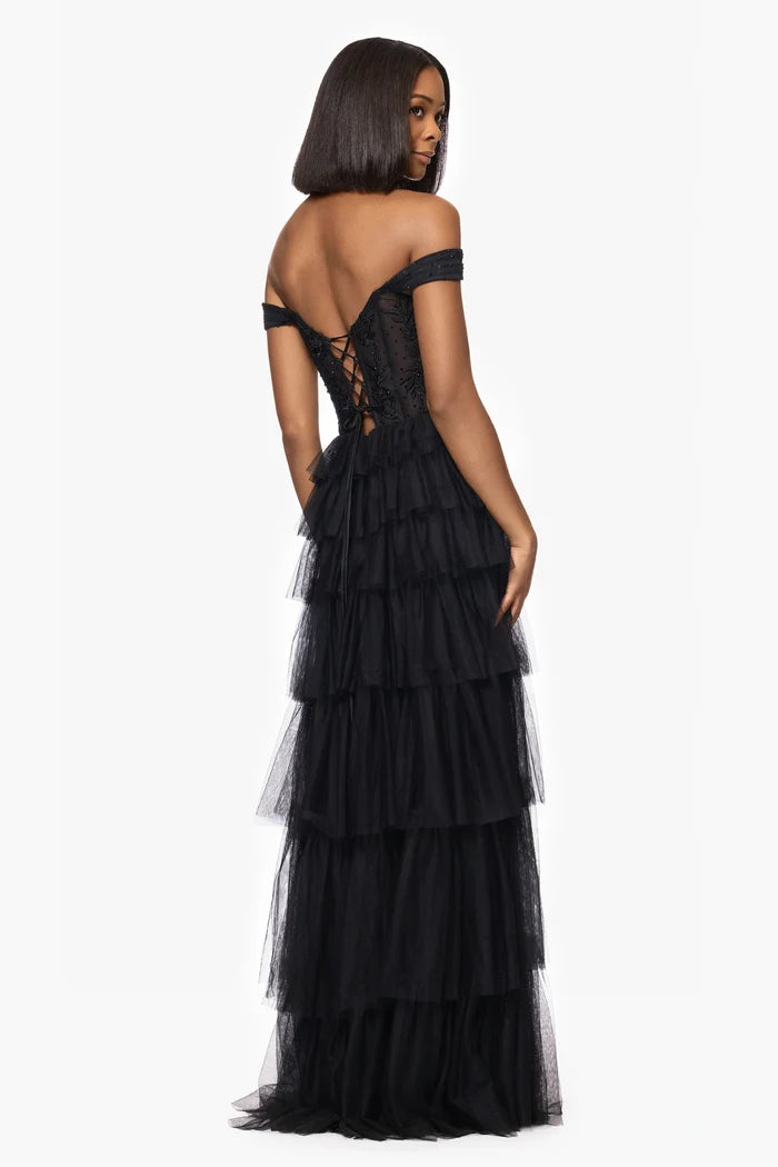 Blondie Nites "Charlotte" Mesh Ruffle Dress 5390BN