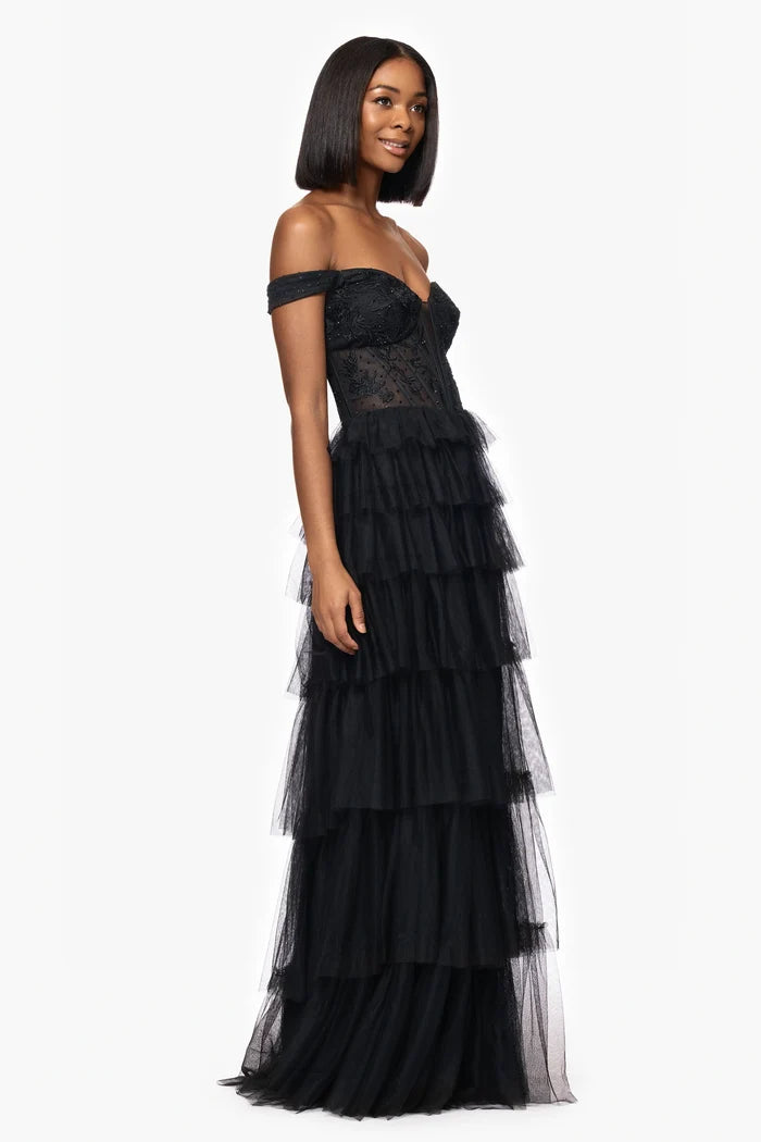 Blondie Nites "Charlotte" Mesh Ruffle Dress 5390BN