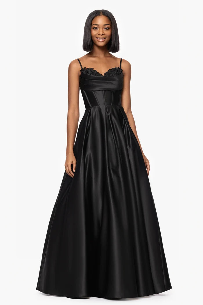 Blondie Nites "Felicity" Satin Drape Neck Dress 5453BN