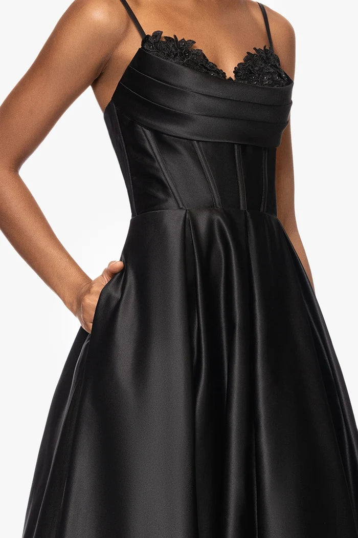 Blondie Nites "Felicity" Satin Drape Neck Dress 5453BN