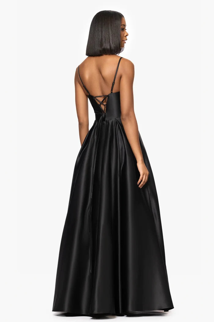 Blondie Nites "Felicity" Satin Drape Neck Dress 5453BN