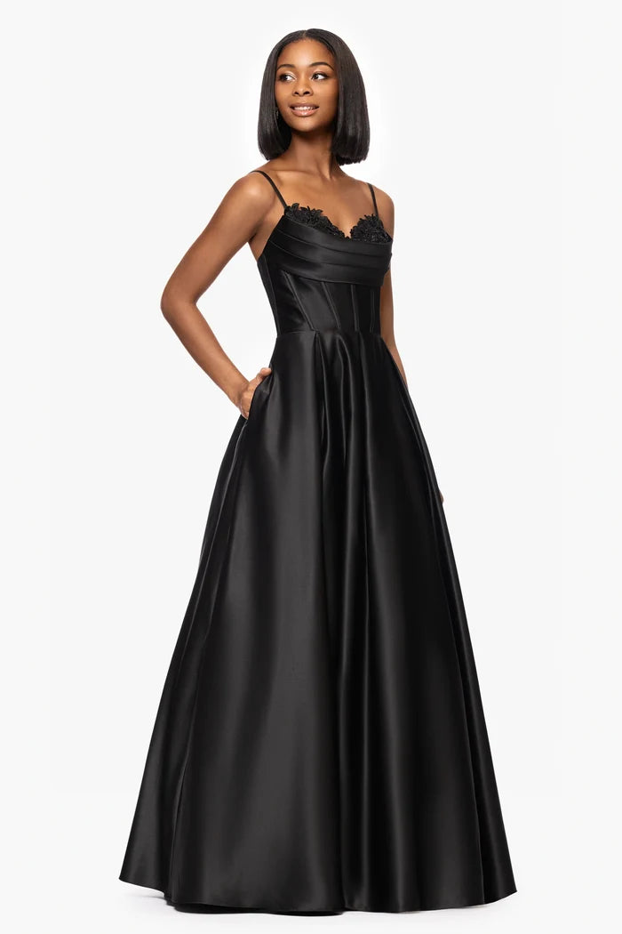 Blondie Nites "Felicity" Satin Drape Neck Dress 5453BN
