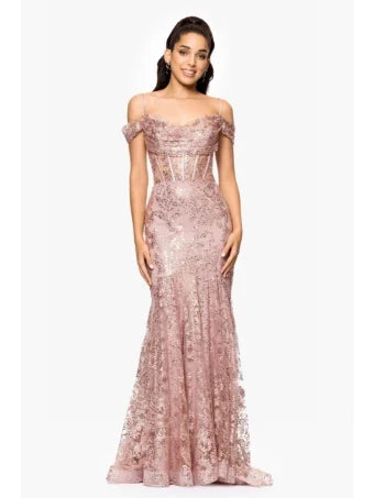 Blondie Nites "Kaylee" Glitter Off-Shoulder Dress 5322BN